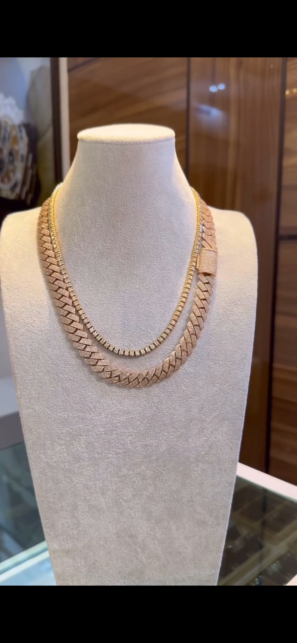 Tennis & Lab diamond Chain Bundle Rose Gold 925 silver back