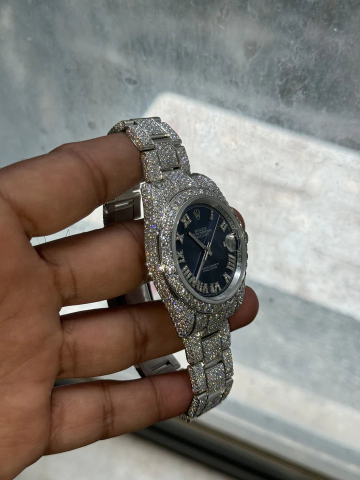 Custom Lab Diamond Rolex Datejust 41mm - Blue Dial (Full Buss Down)