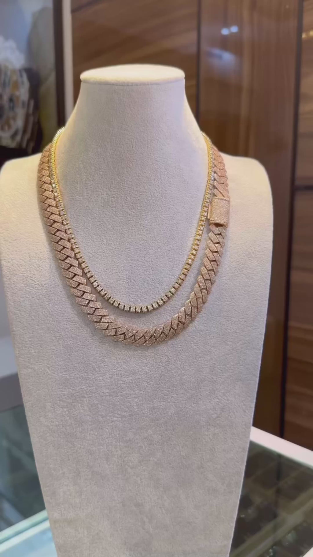 Tennis & Lab diamond Chain Bundle Rose Gold 925 silver back