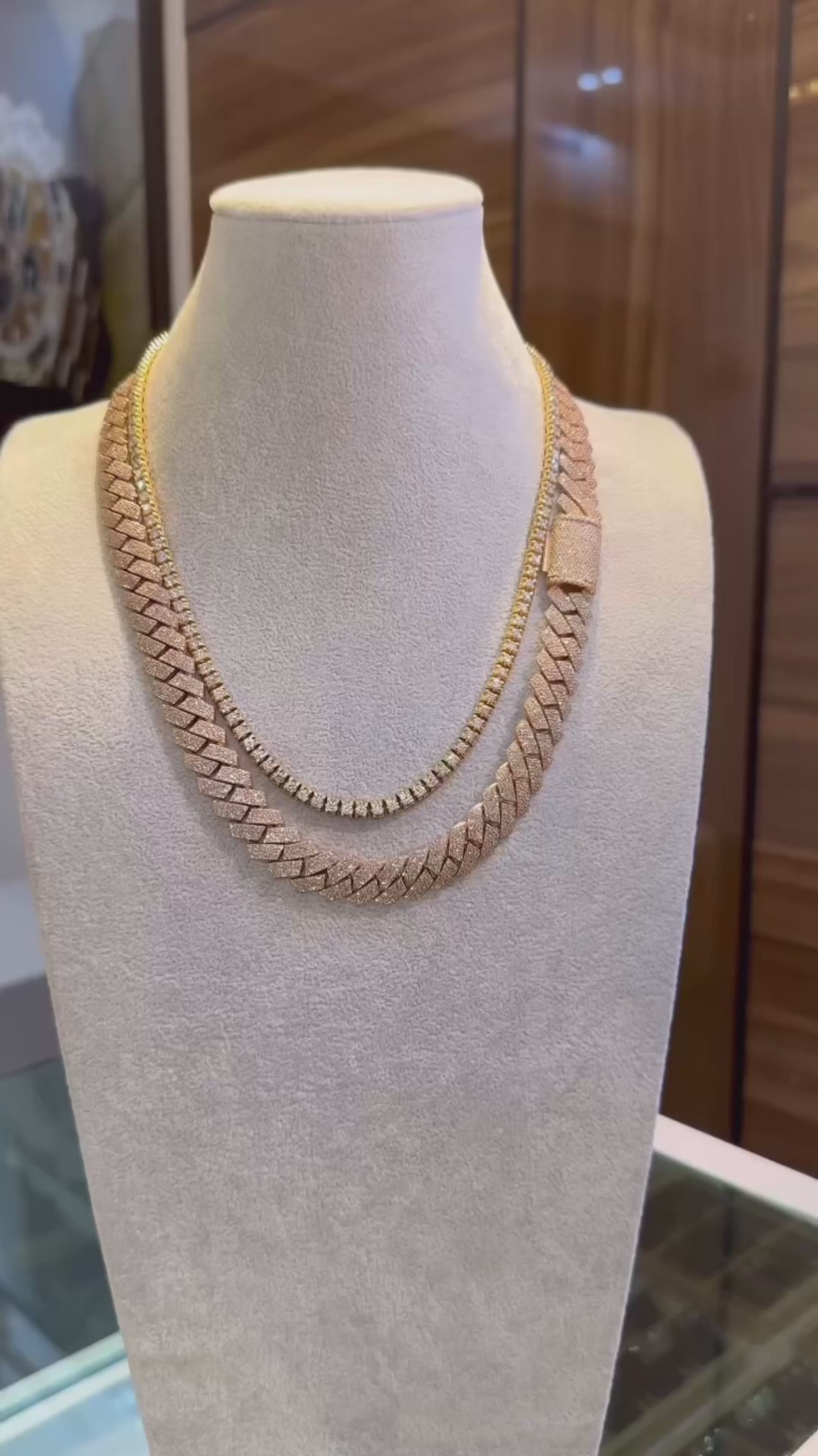 Tennis & Lab diamond Chain Bundle Rose Gold 925 silver back